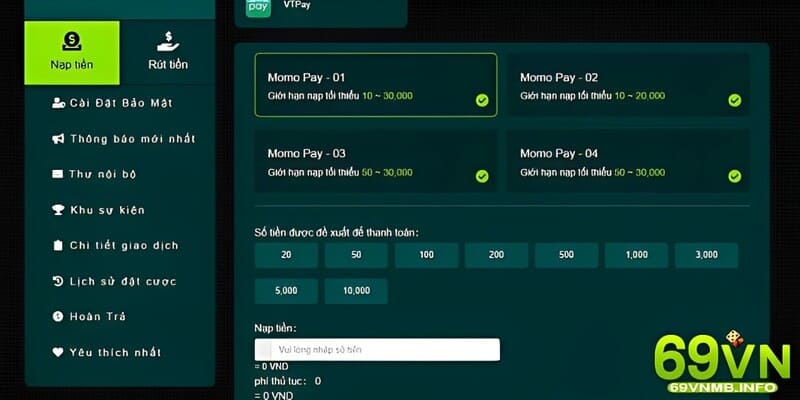 Nạp tiền 69VN chưa tới 2 phút qua ứng dụng Momo